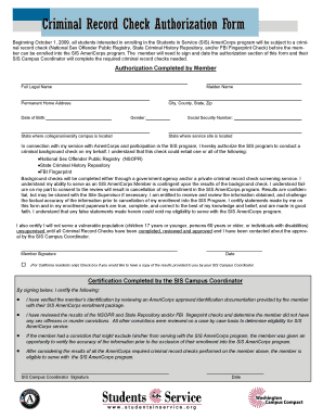 Criminal Record Check Authorization Form