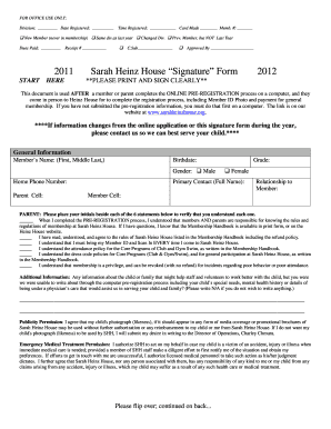 Sarah Heinz House Membership Signature Form