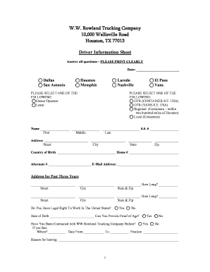 Driver Information Sheet