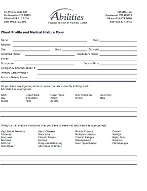 Client Profile and Medical History Form