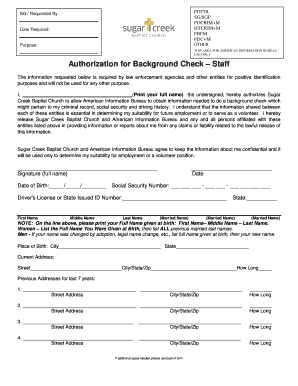 Authorization for Background Check – Staff