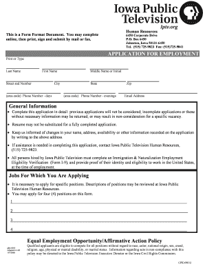 Iowa Public Television Employment Application Form