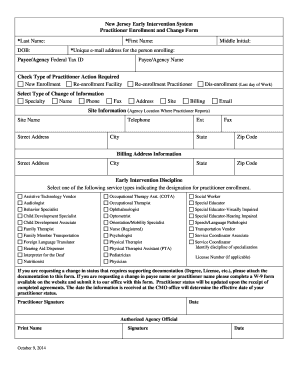 New Jersey Early Intervention Practitioner Enrollment Form