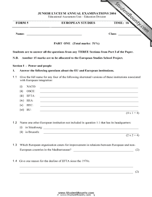Junior Lyceum European Studies Exam 2004