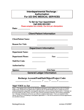 UCI Medical Services Recharge Authorization Form