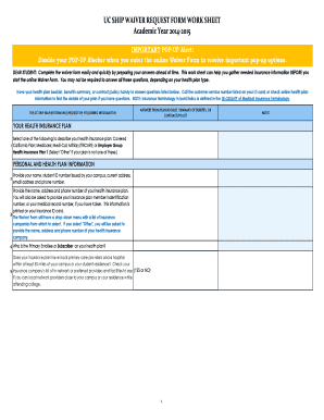 UC SHIP Waiver Request Form Worksheet