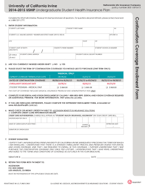 University of California Irvine Student Health Insurance Enrollment Form