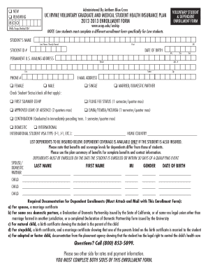 UC Irvine Voluntary Graduate and Medical Student Health Insurance Enrollment Form