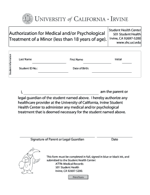 Authorization for Medical Treatment of a Minor