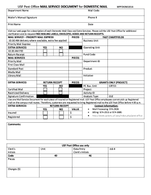 USF Post Office Mail Service Document