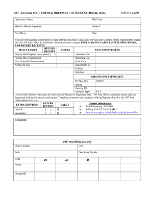 USF International Mail Service Document