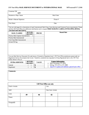 USF International Mail Service Document