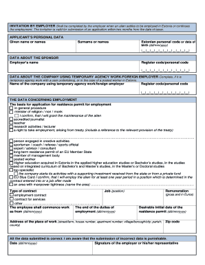 Estonia Employer Invitation for Alien Employment