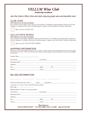 Vellum Wine Club Membership Enrollment