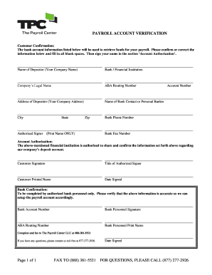 Payroll Account Verification Form