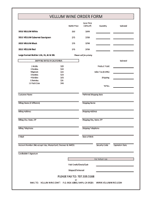 Vellum Wine Order Form