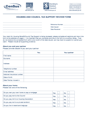 Housing and Council Tax Support Review Form