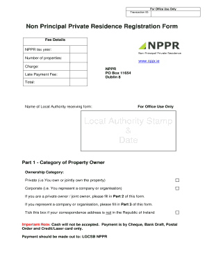 Non Principal Private Residence Registration Form