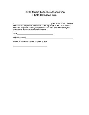 Texas Music Teachers Association Photo Release Form
