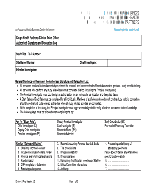 Clinical Trial Authorised Signature and Delegation Log