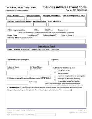 Joint Clinical Trials Office Serious Adverse Event Form