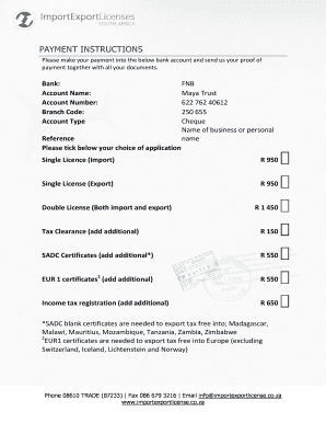Payment Instructions for Import/Export Licenses