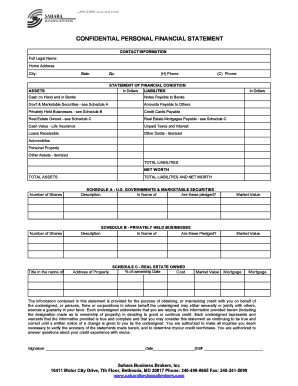 Confidential Personal Financial Statement