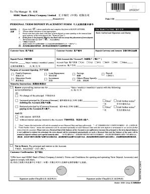 Personal Term Deposit Placement Form