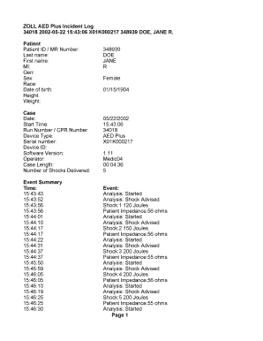 ZOLL AED Plus Incident Log
