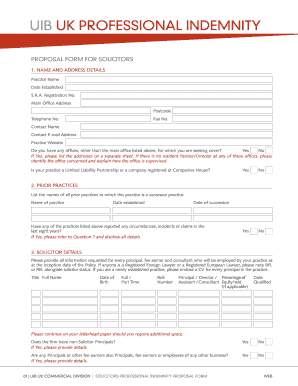 UIB UK Solicitors Professional Indemnity Proposal Form
