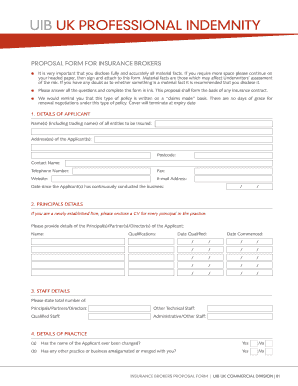 UIB UK Professional Indemnity Proposal Form