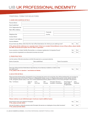 UK Solicitors Professional Indemnity Proposal Form