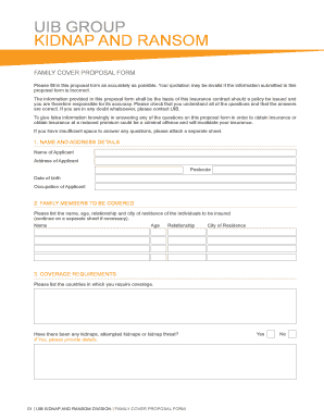 UIB Kidnap and Ransom Family Cover Proposal Form