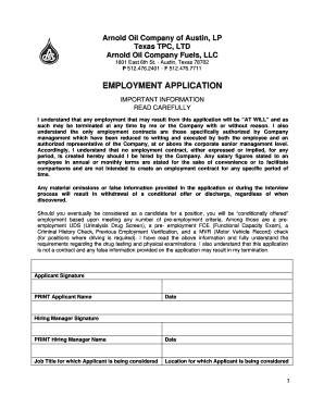 Arnold Oil Company Employment Application