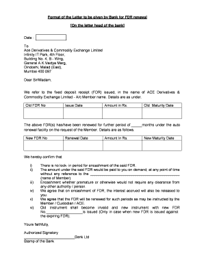 Bank FDR Renewal Letter
