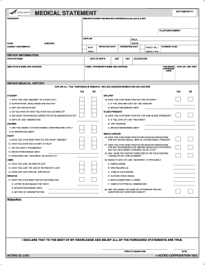 Driver Medical Statement Form