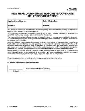 New Mexico Uninsured Motorists Coverage Selection/Rejection Form