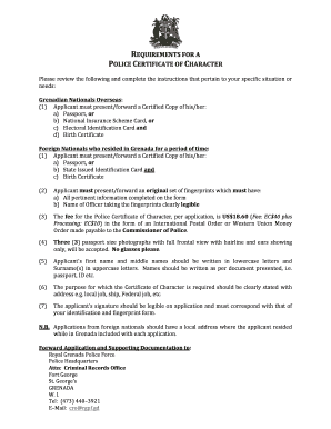 Police Certificate of Character Application