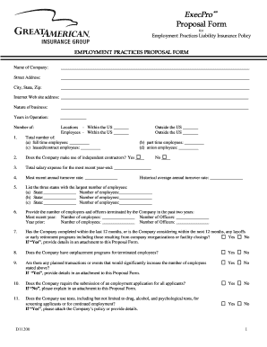 Employment Practices Liability Insurance Proposal Form