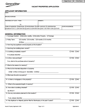 Vacant Property Insurance Application