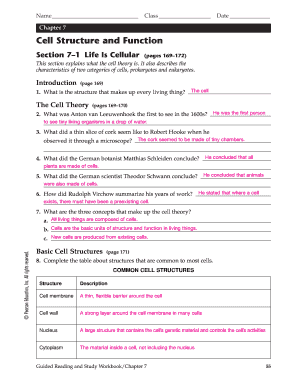 Cell Structure and Function Worksheet