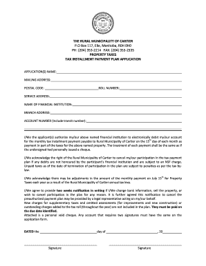 Property Tax Installment Payment Plan Application