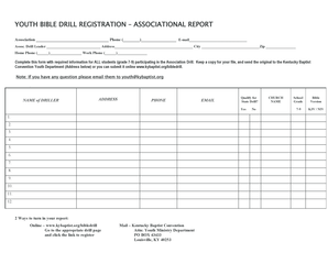 Youth Bible Drill Registration Form