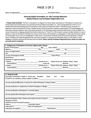 Medical Release and Participant Registration Form