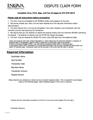 Credit Card Dispute Claim Form