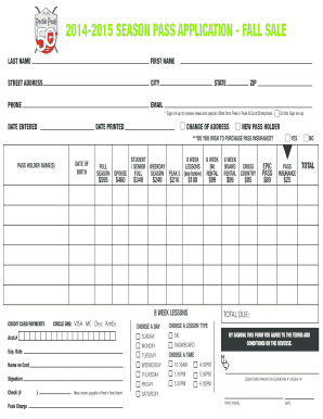 Peek’n Peak Season Pass Application