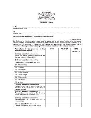 ZCI Limited Annual General Meeting Proxy Form