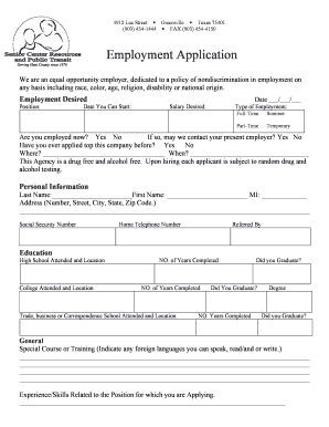 Texas Employment Application Form