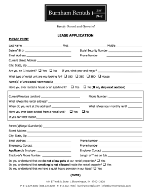 Lease Application for Burnham Rentals