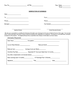 Verification of Earnings Form
